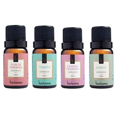 Imagem de Kit 4 Essências Via Aroma De Aromatizador Aromaterapia 10ml Lavanda Francesa, Bamboo, Flor de Cerejeira e Verbena