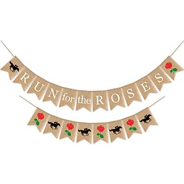 Imagem de SWYOUN Banner Corra de Serapilheira para as Rosas Kentucky Derby Decoração Guirlanda de Festa Cavalos Suprimentos para Lareira