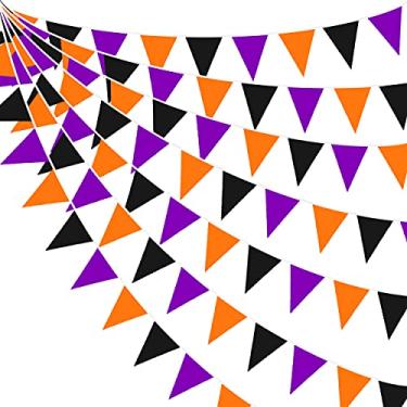 Imagem de Bandeira de Halloween laranja preta e roxa, 91 cm, bandeira triangular, para todas as relíquias de casamento, aniversário, casa, berçário, ao ar livre, jardim, decoração de festivais (36 peças)