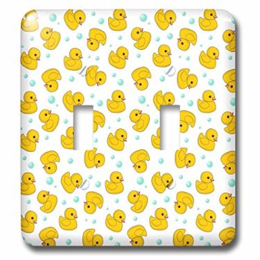 Imagem de 3dRose lsp_112951_2 Lindo padrão de borracha - patos amarelos-patos kawaii e bolhas de sabão em interruptor duplo branco, multicolorido