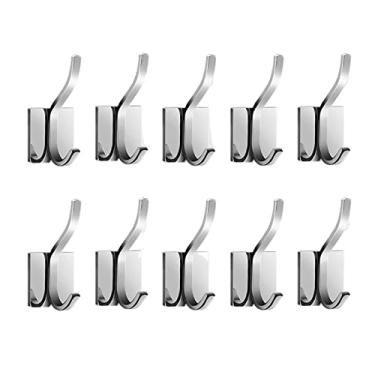 Imagem de KIZQYN Ganchos de casaco suporte de parede, trilho de gancho de casaco de metal, aço inoxidável, suporte de parede simples, prata, gancho de casaco sem perfurar cabideiro montado na parede (cor: gris)