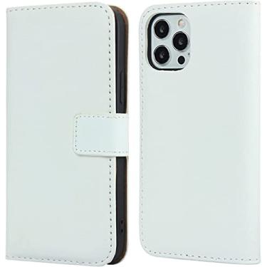 Imagem de MAALYA Capa carteira flip para iPhone 13 Mini/13/13 Pro/13 Pro Max, capa protetora de couro PU com slots para cartão suporte embutido capa protetora magnética fólio (cor: branco, tamanho: 13 6,1 polegadas)