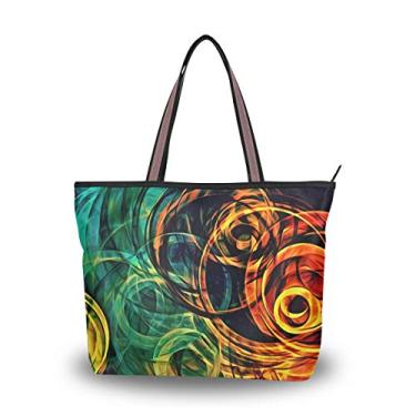 Imagem de Bolsa de ombro com alça superior, círculos psicodélicos abstratos, bolsa de ombro para mulheres, Multicolorido., Medium