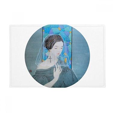 Imagem de DIYthinker Blue Beauty Tapete de pintura chinesa de fio branco, tapete antiderrapante para porta de banheiro