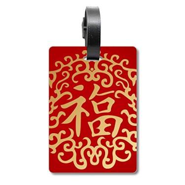 Imagem de Gold Chinese Fook Rich Symbol Mala de Bagagem Etiqueta Cartão de Bagagem Scutcheon Etiqueta