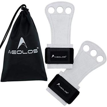Imagem de (Medium, White(2 layers leather)) - AEOLOS Leather Gymnastics Hand Grips-Great for Gymnastics,Pull up,Weight Lifting,Kettlebells and Crossfit Training
