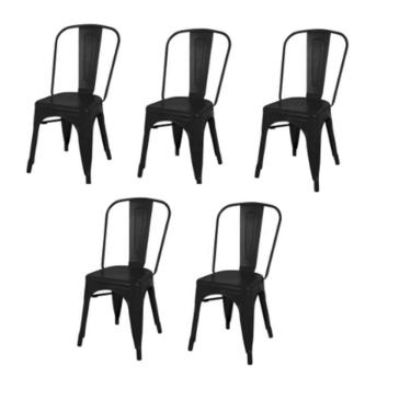 Imagem de KIT COM 5Cadeira Tolix Iron Design Preto Fosco Aço Industrial Sala Cozinha Jantar Bar