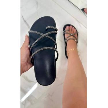 Imagem de Sandália Feminina Papete Rasterinha Flatform Strass Laura 021 - Univer