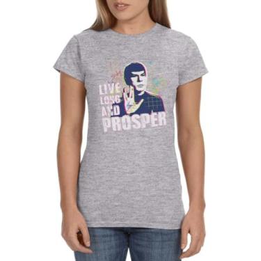Imagem de Camiseta feminina Star Trek Spock Live Long and Prosper gola redonda para adultos, Cinza, G
