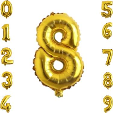 Imagem de Balão Numero Metalizado 75cm Dourado, Balão Metalizado Numero Gigante, Balão De Número Grande Metalizado 75cm, Flutua (N8)