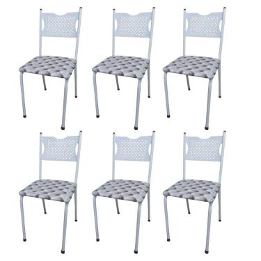 Imagem de Kit 6 Cadeira para Cozinha MC Tubular Almofadada Estrutura Branca com Assento Captone
