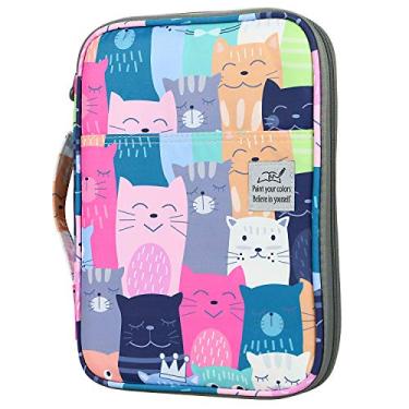 Imagem de YOUSHARES Estojo de lápis de cor com 96 compartimentos, porta-lápis de grande capacidade, bolsa organizadora com zíper para lápis de colorir Prismacolor, canetas de gel para estudantes e artistas (gato de aprendizagem)