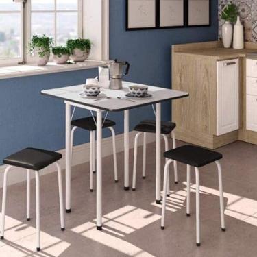 Imagem de Conjunto Mesa Dobrável 4 Lugares Bona Vita Móveis Branco/preto