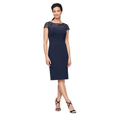 Imagem de Alex Evenings Vestidos femininos bordados curtos, Crepe azul-marinho, 40