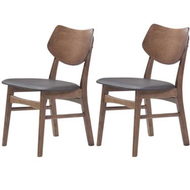 Imagem de Kit 2 Cadeiras Edna Rivattis Revestida Em Pvc Café Estrutura Em Madeira Natural