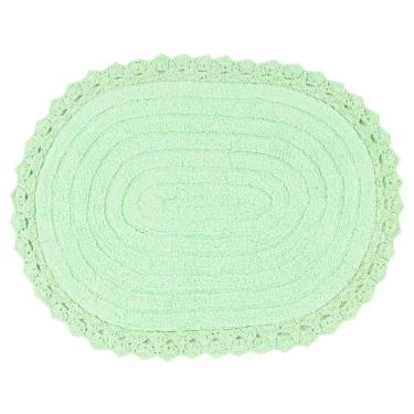 Imagem de Tapete de Banheiro Algodão Oval Crochê Vizapi Ellora 50x70cm Verde Acqua