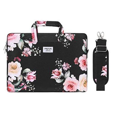 Imagem de MOSISO Bolsa de ombro para laptop compatível com MacBook Air de 15 polegadas M2 A2941 2023/Pro 16 polegadas M3 M2 M1 2023-2019, notebook de 15-15,6 polegadas, pasta de flores Lisianthus com cinto,
