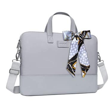 Imagem de MOSISO Bolsa feminina para laptop de 13,3 polegadas, compatível com MacBook, HP, Dell, Lenovo, Asus, Razer Notebook, bolsa carteiro de ombro para laptop com alça e lenço de seda, cinza