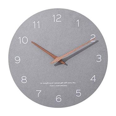 Imagem de Relógio de parede silencioso de qualidade 30 cm com ponteiro de nogueira relógio decorativo redondo para cozinha, casa, sala de estar, quarto, escola, cinza