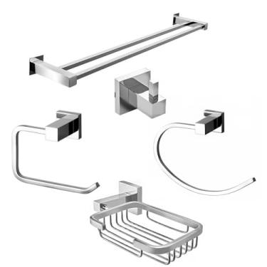 Imagem de Kit Completo Banheiro 5 Peças Cromado Metal Inox Box - Linha Cromax