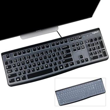 Imagem de Pacote com 2 capas de teclado para teclado USB ergonômico Logitech K120 e MK120 para desktop, Logitech K120 e MK120 US Layout à prova d'água, antipoeira, película preta + transparente