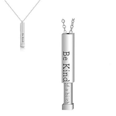 Imagem de Roselover Be Kind Of A B Colares femininos com mensagem oculta, colar Be Kind Of A B, gravação 3D, barra vertical, aço inoxidável, tubo quadrado, pingente para melhores amigas irmãs, 1 PCS, Aço