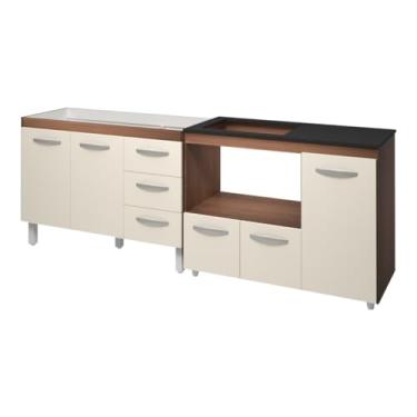 Imagem de Moblis Móveis, Kit Balcão para Pia 118 cm Bianca Savana Frente Off-White com Balcão para Cooktop 4 Bocas Ana Savana Frente Off-White