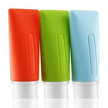 Imagem de Tekson Garrafas de viagem para artigos de higiene pessoal, recipientes de viagem aprovados pela Tsa, garrafa de silicone à prova de vazamento para shampoo, condicionador (3 cores, 85 g)