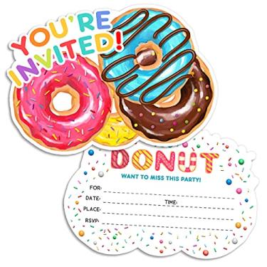 Imagem de Convites de festa de aniversário para crianças Donut - Chá de bebê com tema de donut, cartões de convite de aniversário para donut (30 unidades) com envelopes Donut para meninos e meninas festa infantil