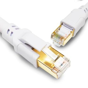 Imagem de Yauhody Cabo Ethernet CAT 8 de 1,5 pés, cabo CAT8 de alta velocidade 40 Gbps 2000 MHz Cabo de rede LAN com conector RJ45 para jogos, roteador, modem, PC, interruptor, laptop (0,5 m, branco)