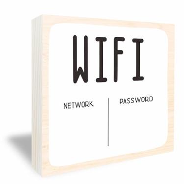 Imagem de Placa de caixa de madeira com senha WiFi minimalista, 15 x 15 cm, decoração de mesa rústica para decoração e acessórios de casa e escritório - A11
