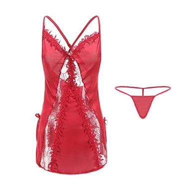Imagem de PRIOKNIKO Roupa erótica camisa sexy lingerie conjunto de body sexy para mulher, vermelho 6, tamanho único, Vermelho e preto, Tamanho Único