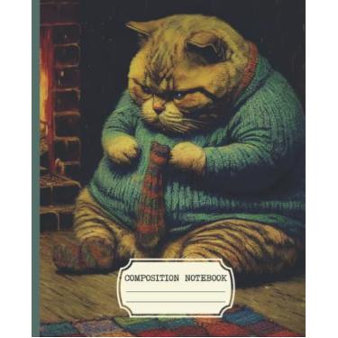 Imagem de Caderno de composição: Faculdade de estética vintage pautada com design de capa de gato Clyde