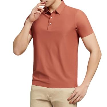 Imagem de DomiGe Camisa polo masculina Summer Ice Silk - Camisa de golfe de negócios, Vermelho tijolo, M