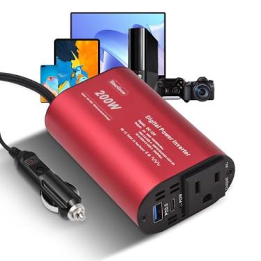 Imagem de SZITW Inversor de potência de 200 W 12 V a 110 V AC Adaptador de tomada de carro para isqueiro de carro, conversor de saída com carregador de carro USB + tipo C para telefone, lap computador