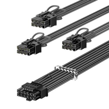 Imagem de Fasgear Cabo de alimentação 600W PCIe 5.0 GPU manga 70 cm 16 pinos (12+4) conector 12VHPWR para RTX 3090Ti 4080 4090 5080 5070 5070Ti 3x8pin (6+2) PCI-e plugue macho para ASUS EVGA Seasonic Modular