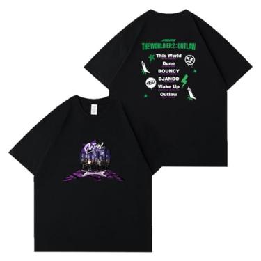 Imagem de Camiseta A-teez Solo Outlaw K-pop Support estampada solta streetwear algodão casual camiseta diária unissex para fãs, Preto, XXG