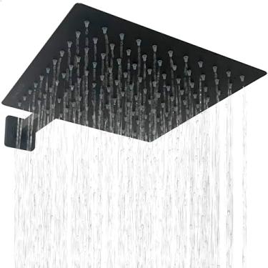 Imagem de Dona D Cor, Ducha Preta Inox 30x30 Quadrada De Parede Chuveiro Slim Preto Fosco Braço 40cm Chuveirão Piscina Ducha Fria Cascata Moderna Area Externa 30cm Black