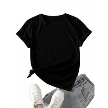 Imagem de SOFIA'S CHOICE Camisetas femininas básicas de verão com gola redonda e manga curta, Preto, P