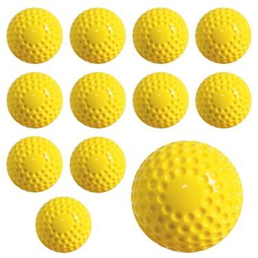 Imagem de POPFRO Bolas de softball, pacote com 12 bolas de softball, máquina de arremesso de 28 cm para coordenação olho-mão, treino de bater e campo (Amarelo)