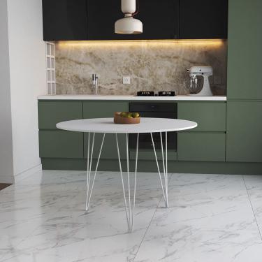 Imagem de Mesa de Jantar Redonda 90cm Branca Clips 3 Pés Ferro Branco