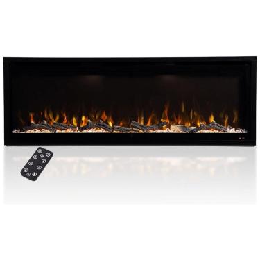 Imagem de Lareira Elétrica de Embutir A44x127L com Controle por APP e Chamas Multicoloridas, 110V 1500W, Modern Ember, Preta