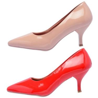 Imagem de Kit 2 Pares Scarpin Feminino Ellas Online Nude/Vermelho