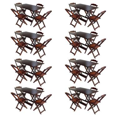 Imagem de Kit 8 Jogos De Mesa Com 4 Cadeiras De Madeira Dobravel 120x70 Ideal Para Bar E Restaurante - Imbuia