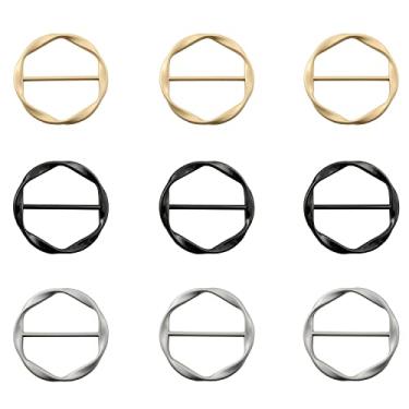 Imagem de YYANGZ 9 peças de fivela de círculo redondo, clipe de anel de cachecol, clipe de anel de lenço de seda, clipes de gravata para mulheres, moda de metal, redondo, clipe de fivela, Ouro, prata, preto,