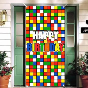 Imagem de Cubo colorido pano de fundo de festa de aniversário banner jogo de quebra-cabeça capa de porta temática colorido xadrez pano de fundo para meninos meninas festa de aniversário foto fotografia estande