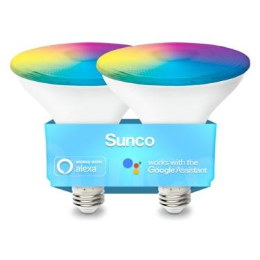 Imagem de Sunco Lighting Lâmpadas LED inteligentes compatíveis com Alexa PAR38, luz de inundação externa com mudança de cor WiFi, 13W, RGB CCT branco, regulável, com Amazon Alexa e Google Assistant, sem necessidade de hub, pacote com 2