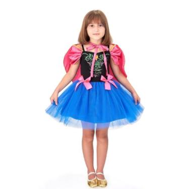 Imagem de Fantasia Vestido Princesa Anna Ana Luxo Frozen Infantil Menina c/capa (M(4 A 5 ANOS))