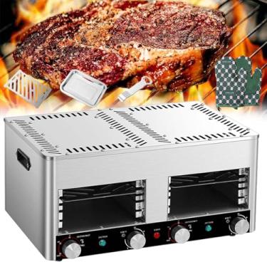 Imagem de Grelhador elétrico comercial para bifes 1450 °F, 10 ranhuras para grelhar, tempo e temperatura ajustáveis, temperatura máxima de 800℃, adequado para cozinha interna, com assadeiras e luvas à prov