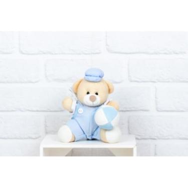 Imagem de URSO DE PELUCIA TEDDE 12 CM MACACAO COM BRINQUEDO (AZUL CLARO)